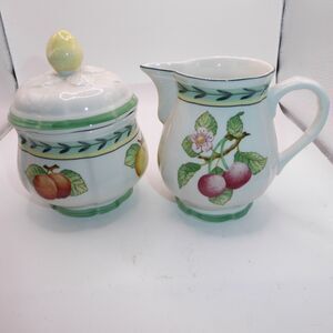Villeroy & Boch French Garden Fleurence Cream Creamer & Sugar Bowl Repaired Lid